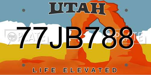 77JB788 Utah License Plate