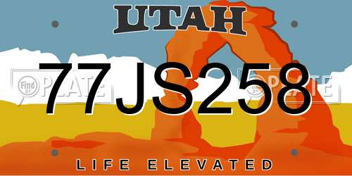 77JS258 Utah License Plate