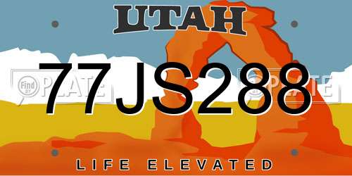 77JS288 Utah License Plate
