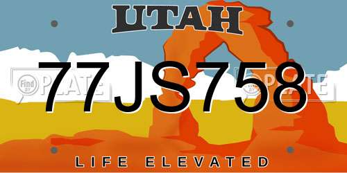 77JS758 Utah License Plate