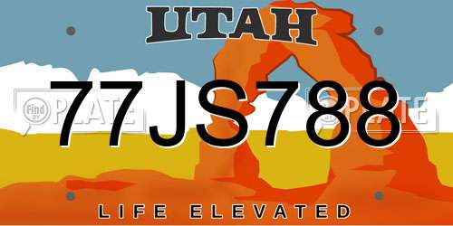 77JS788 Utah License Plate