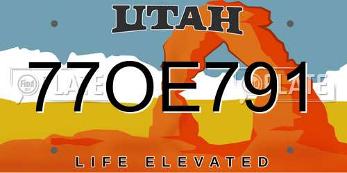 77OE791 Utah License Plate