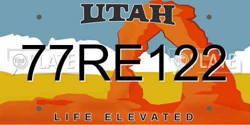 77RE122 Utah License Plate