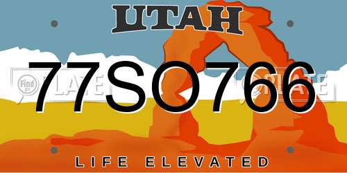 77SO766 Utah License Plate