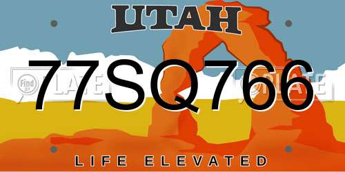 77SQ766 Utah License Plate