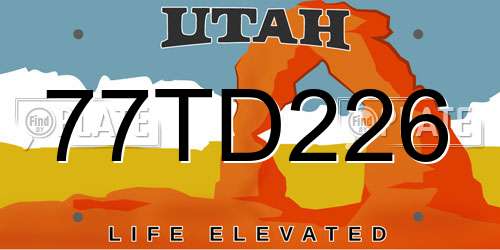 77TD226 Utah License Plate