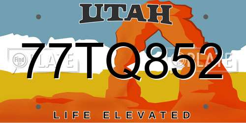 77TQ852 Utah License Plate