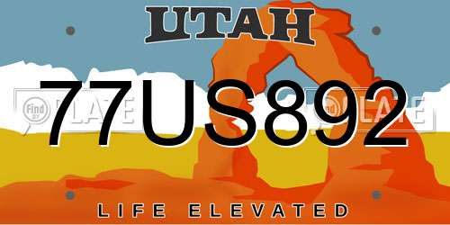 77US892 Utah License Plate