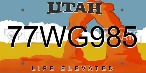 77WG985 Utah License Plate