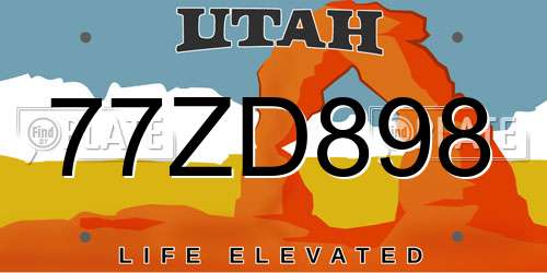 77ZD898 Utah License Plate
