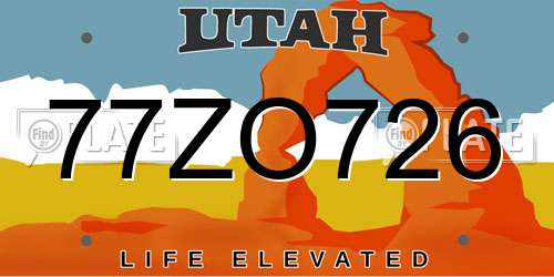 77ZO726 Utah License Plate