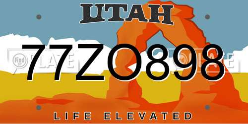 77ZO898 Utah License Plate