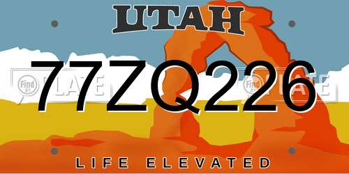77ZQ226 Utah License Plate