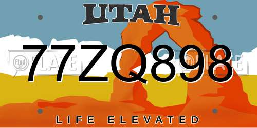 77ZQ898 Utah License Plate