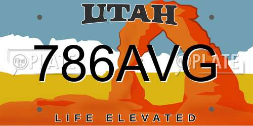 786AVG Utah License Plate