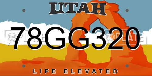 78GG320 Utah License Plate