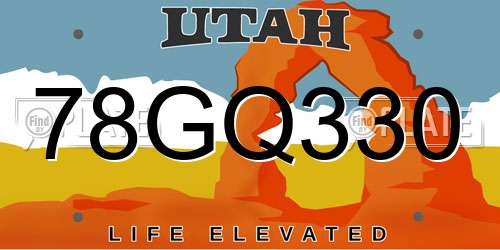 78GQ330 Utah License Plate
