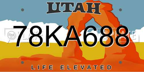 78KA688 Utah License Plate