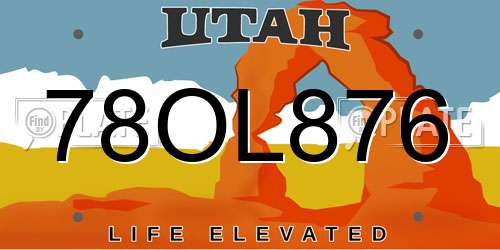 78OL876 Utah License Plate