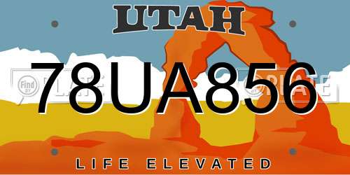 78UA856 Utah License Plate