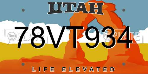 78VT934 Utah License Plate