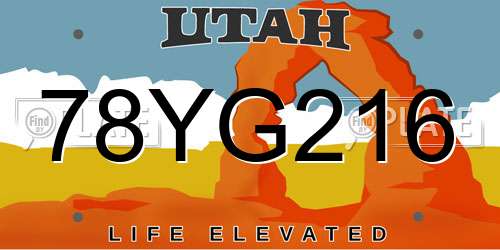 78YG216 Utah License Plate