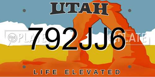792JJ6 Utah License Plate