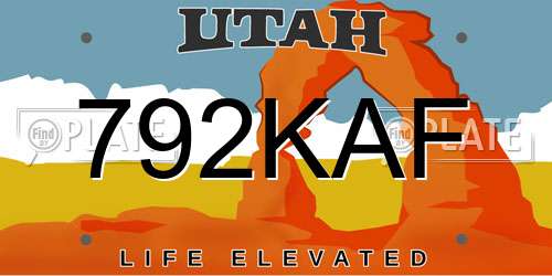 792KAF Utah License Plate