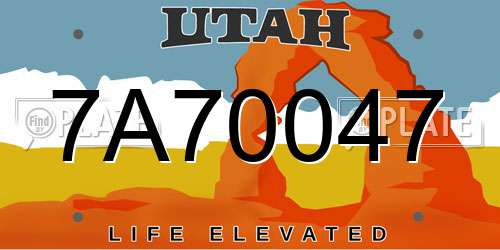 7A70047 Utah License Plate