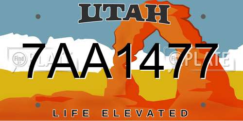 7AA1477 Utah License Plate