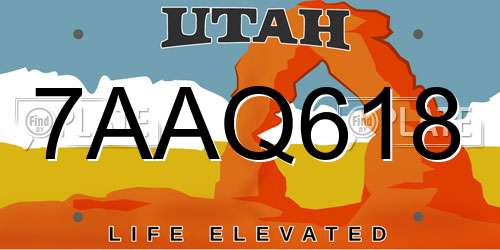 7AAQ618 Utah License Plate