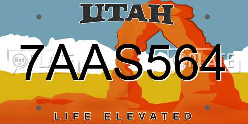 7AAS564 Utah License Plate
