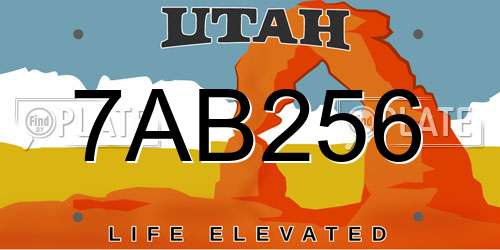 7AB256 Utah License Plate