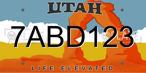 7ABD123 Utah License Plate