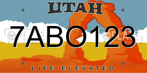 7ABO123 Utah License Plate
