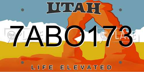 7ABO173 Utah License Plate