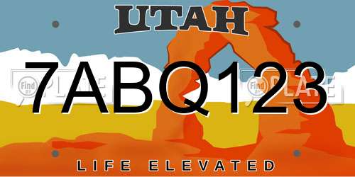 7ABQ123 Utah License Plate