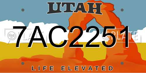 7AC2251 Utah License Plate