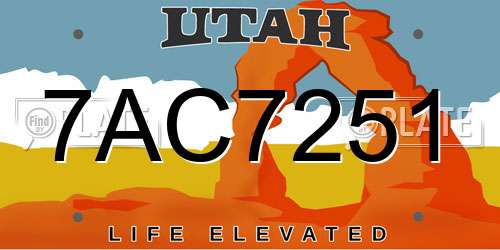 7AC7251 Utah License Plate