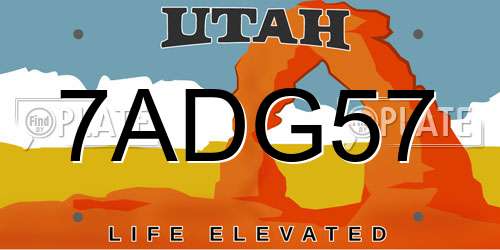 7ADG57 Utah License Plate