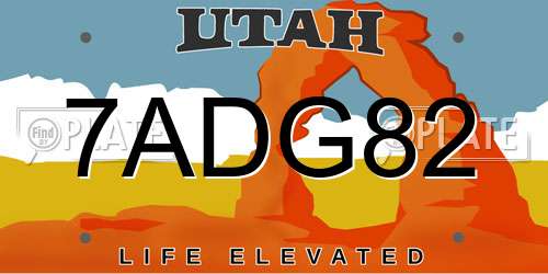 7ADG82 Utah License Plate