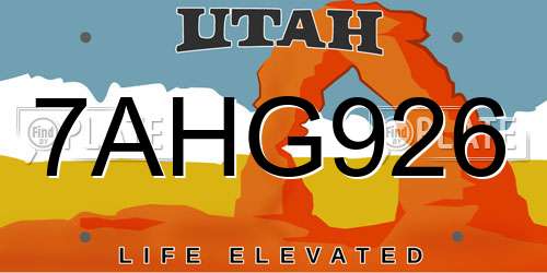 7AHG926 Utah License Plate