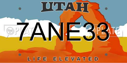 7ANE33 Utah License Plate