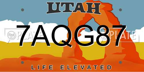 7AQG87 Utah License Plate