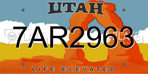 7AR2963 Utah License Plate