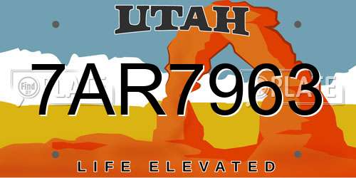 7AR7963 Utah License Plate