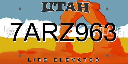 7ARZ963 Utah License Plate