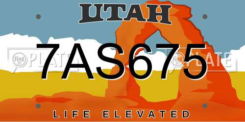 7AS675 Utah License Plate