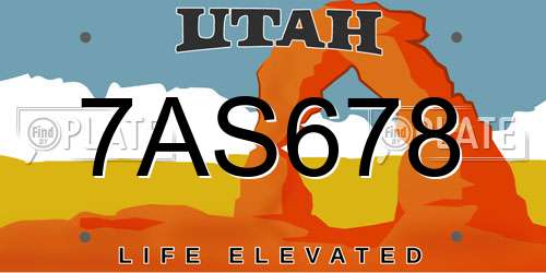 7AS678 Utah License Plate