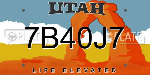 7B40J7 Utah License Plate